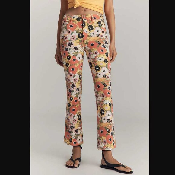 31 Mother x Anthropologie Mid-rise Smokin double flood Flowers Al Fresco jeans - Picture 2 of 11